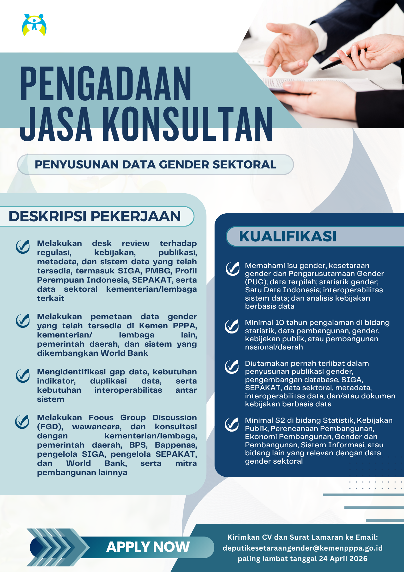 Pengumuman Pengadaan Jasa Konsultan Penyusunan Data Gender Sektoral